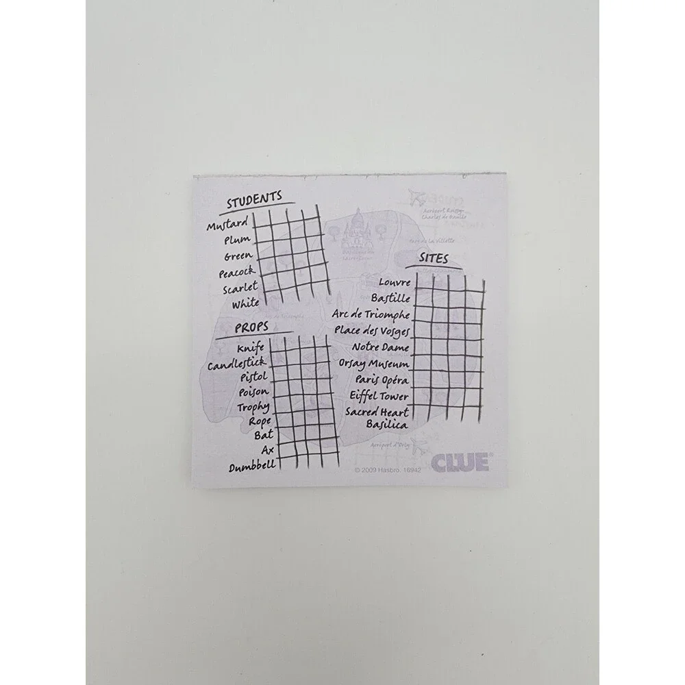 Clue Secrets in Paris 2009 Replacement Clue Sheets Pad Parker Brothers Game